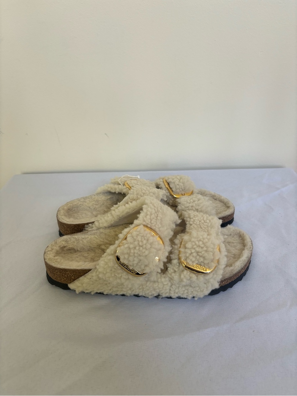 Birkenstock Arizona Big Buckle Shearling Sandals Sz 7 Eu 38 Narrow teddy New - Picture 2 of 6